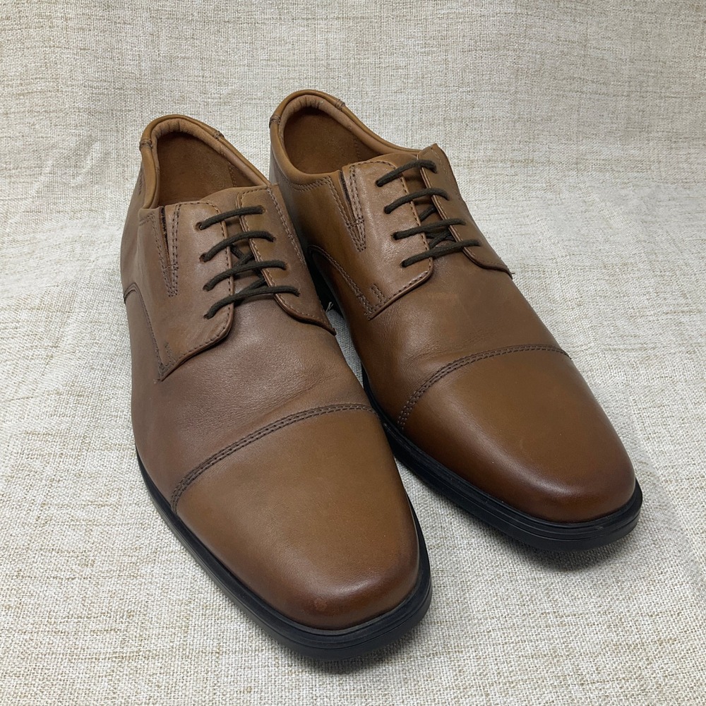 Clarks Mens Leather Cap Toe Derby Dress Shoes Brown Lace Up Size 10 M